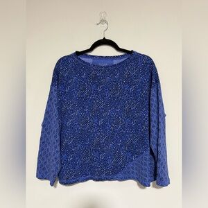 Escape by Habitat Blue Block Print Patterned Long Sleeve Top Size Small